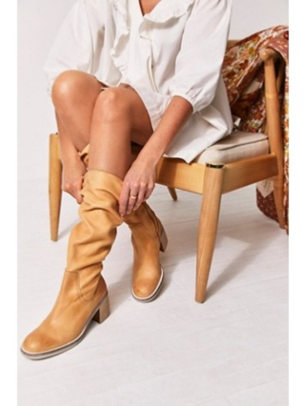 FREE PEOPLE Essential camel leather Tall Slouch Boots SIZE 6
